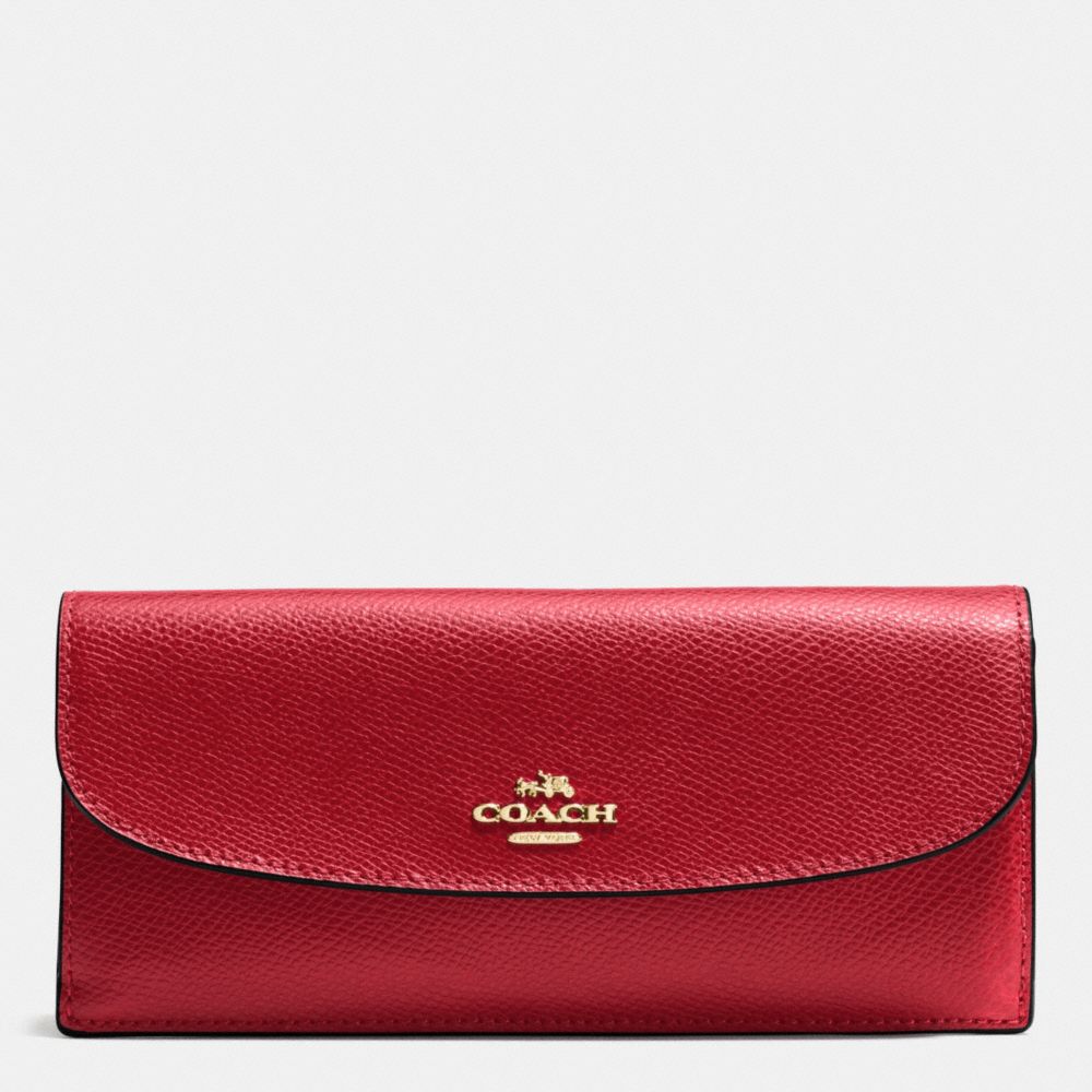 COACH F54008 Soft Wallet In Crossgrain Leather IMITATION GOLD/TRUE RED