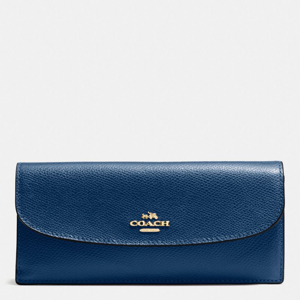 COACH F54008 Soft Wallet In Crossgrain Leather IMITATION GOLD/MARINA