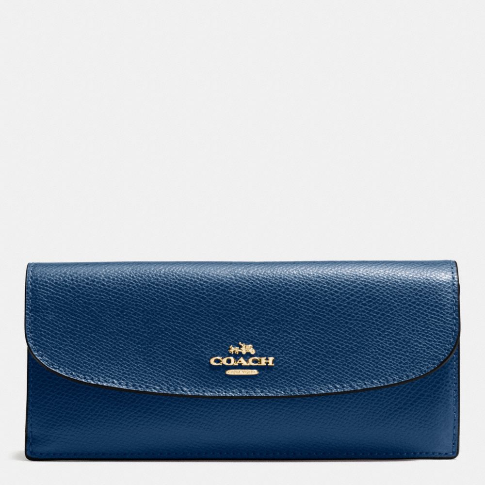 COACH f54008 SOFT WALLET IN CROSSGRAIN LEATHER IMITATION GOLD/MARINA