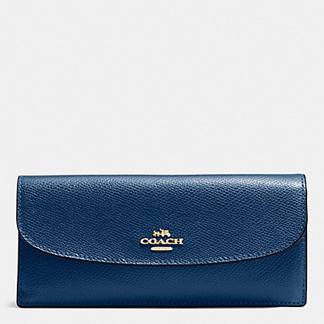 COACH f54008 SOFT WALLET IN CROSSGRAIN LEATHER IMITATION GOLD/MARINA