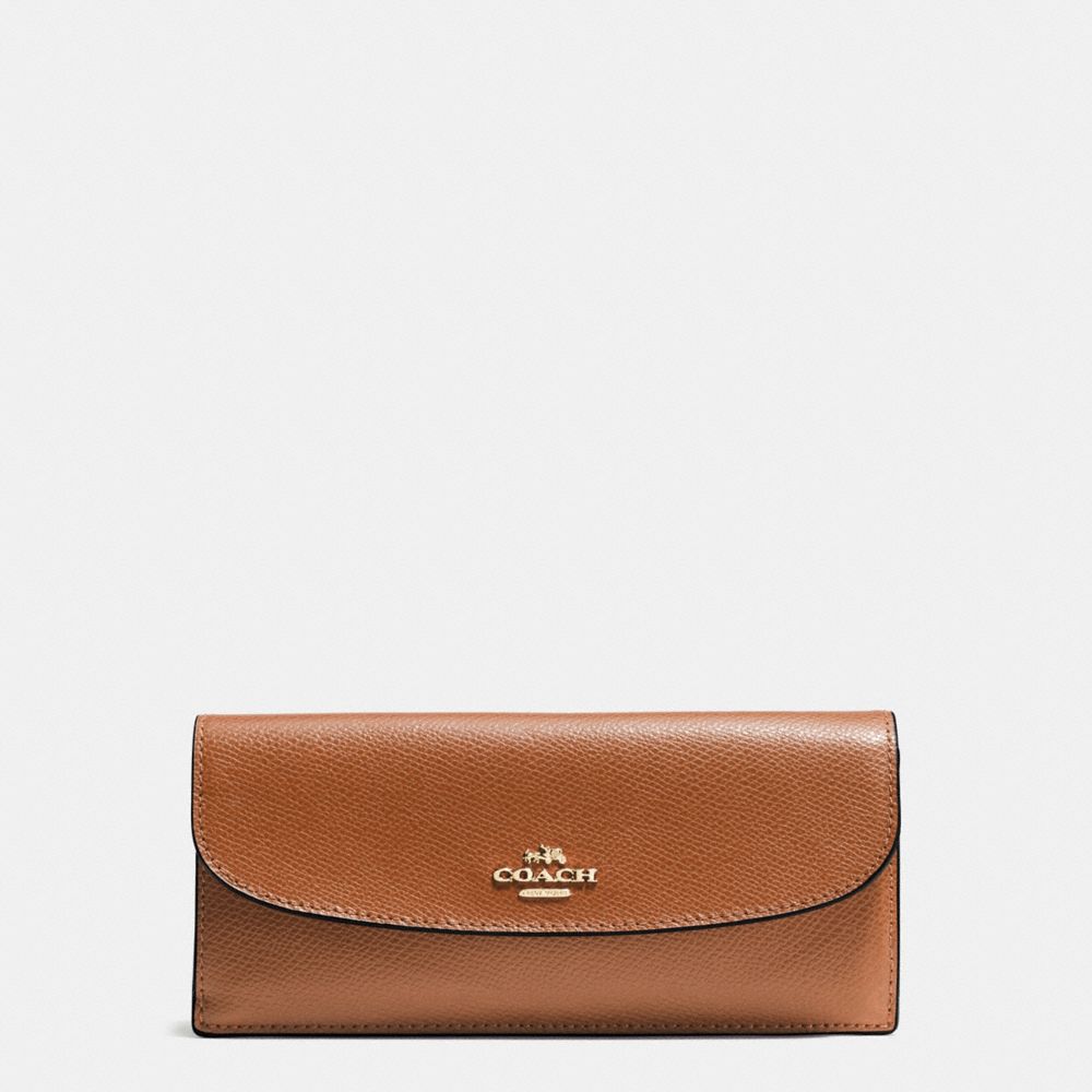 COACH SOFT WALLET IN CROSSGRAIN LEATHER - IMITATION GOLD/SADDLE - f54008