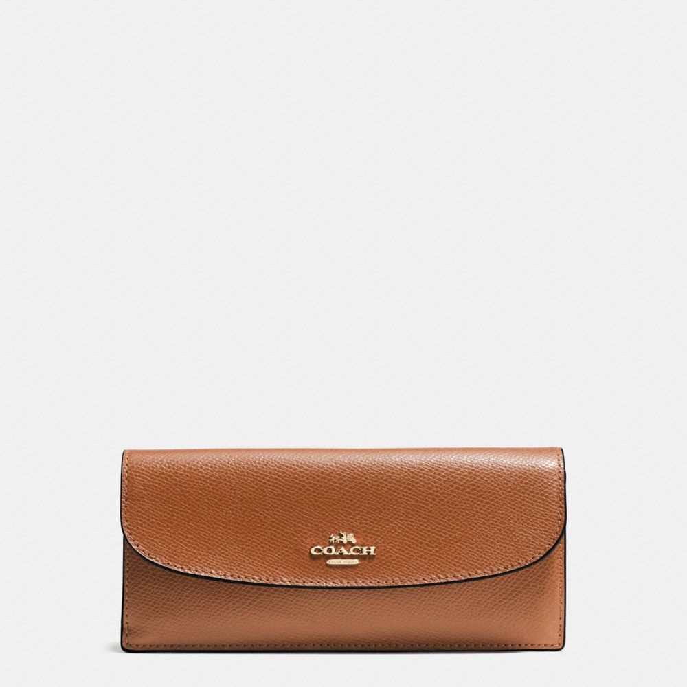 COACH f54008 SOFT WALLET IN CROSSGRAIN LEATHER IMITATION GOLD/SADDLE