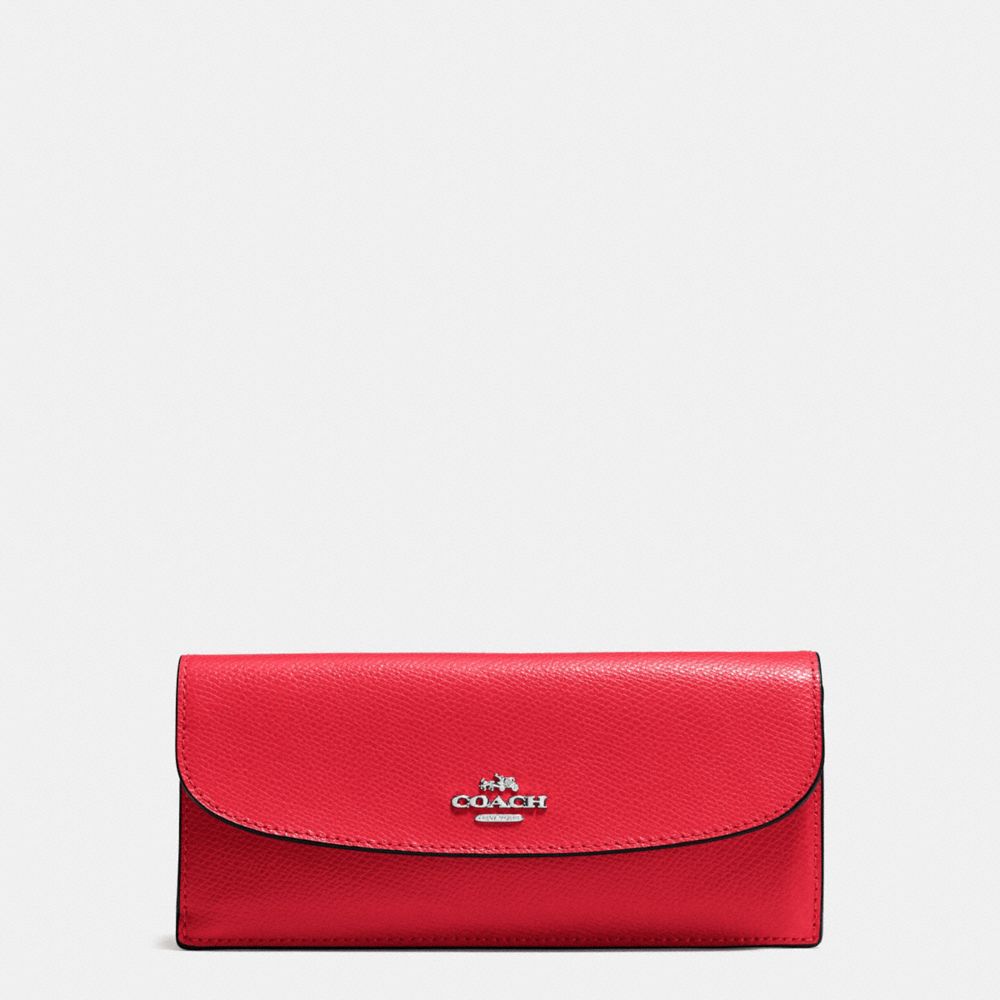 COACH F54008 Soft Wallet In Crossgrain Leather SILVER/BRIGHT RED