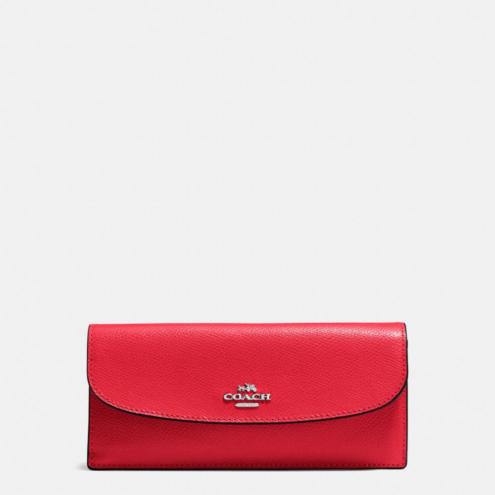 COACH SOFT WALLET IN CROSSGRAIN LEATHER - SILVER/BRIGHT RED - f54008