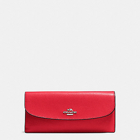 COACH f54008 SOFT WALLET IN CROSSGRAIN LEATHER SILVER/BRIGHT RED