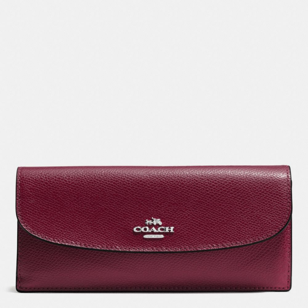 COACH F54008 Soft Wallet In Crossgrain Leather SILVER/BURGUNDY