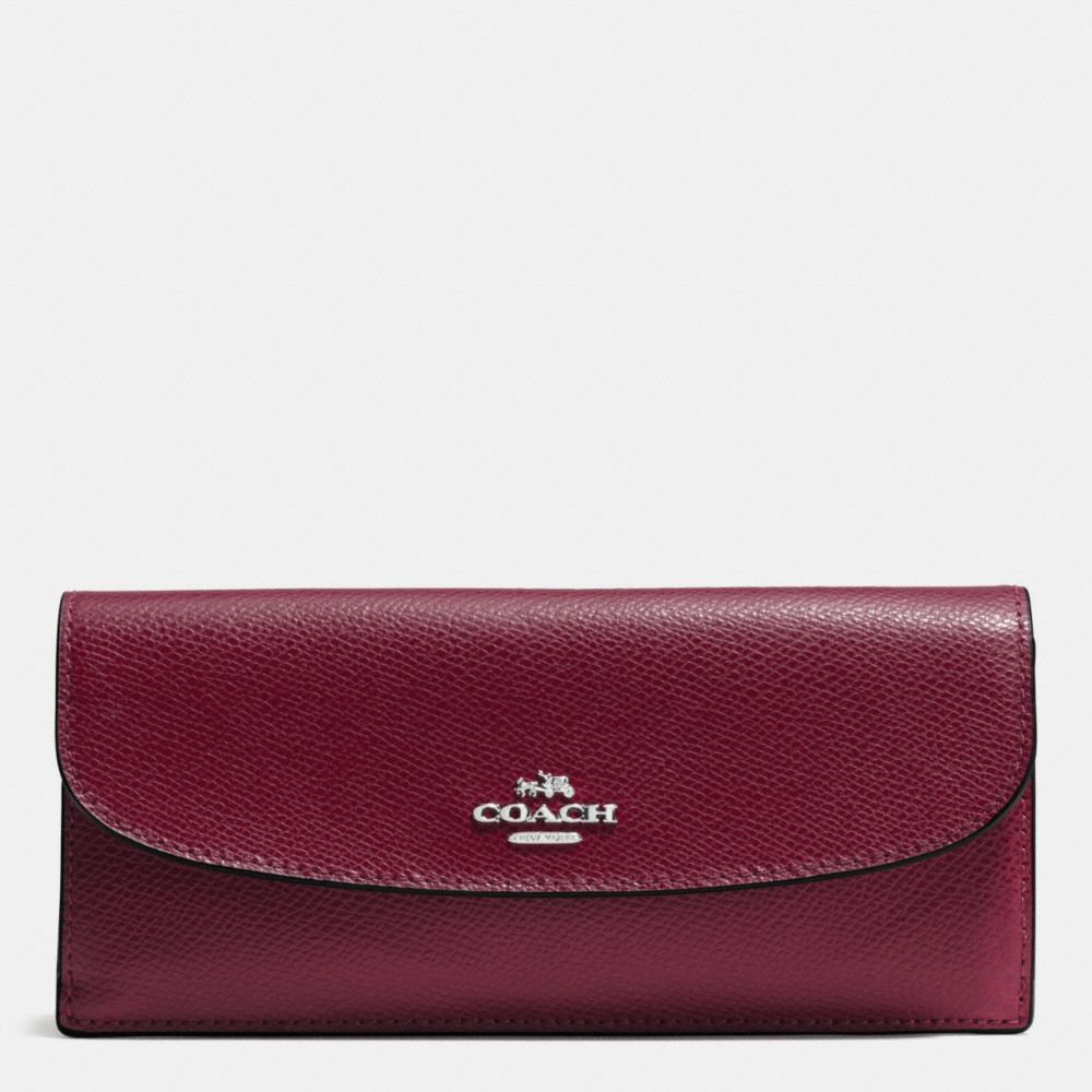 COACH F54008 SOFT WALLET IN CROSSGRAIN LEATHER SILVER/BURGUNDY