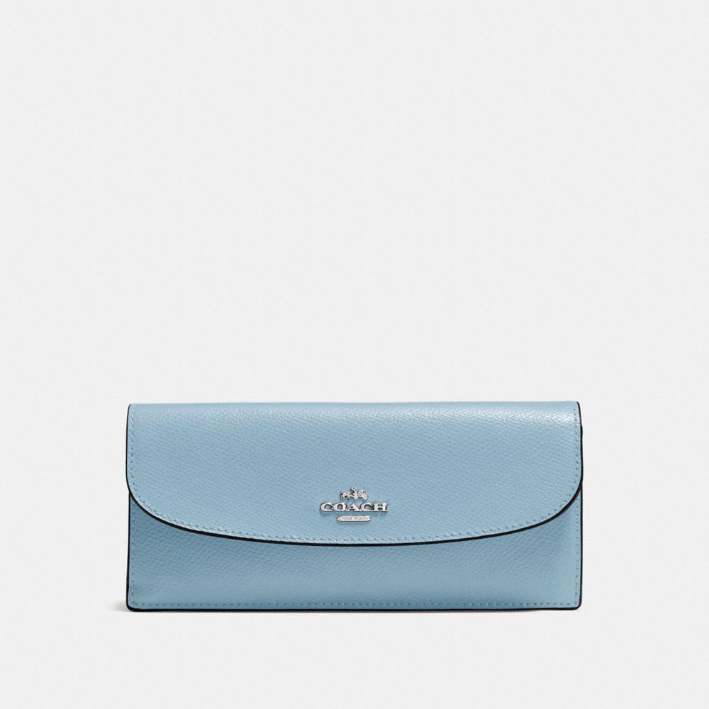 COACH SOFT WALLET IN CROSSGRAIN LEATHER - SILVER/CORNFLOWER - f54008