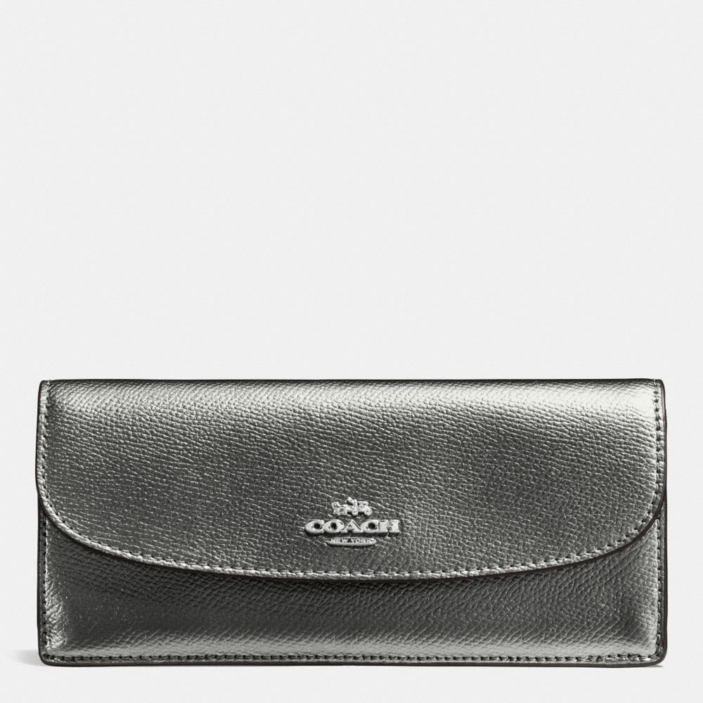 COACH F54008 SOFT WALLET IN CROSSGRAIN LEATHER SILVER/GUNMETAL