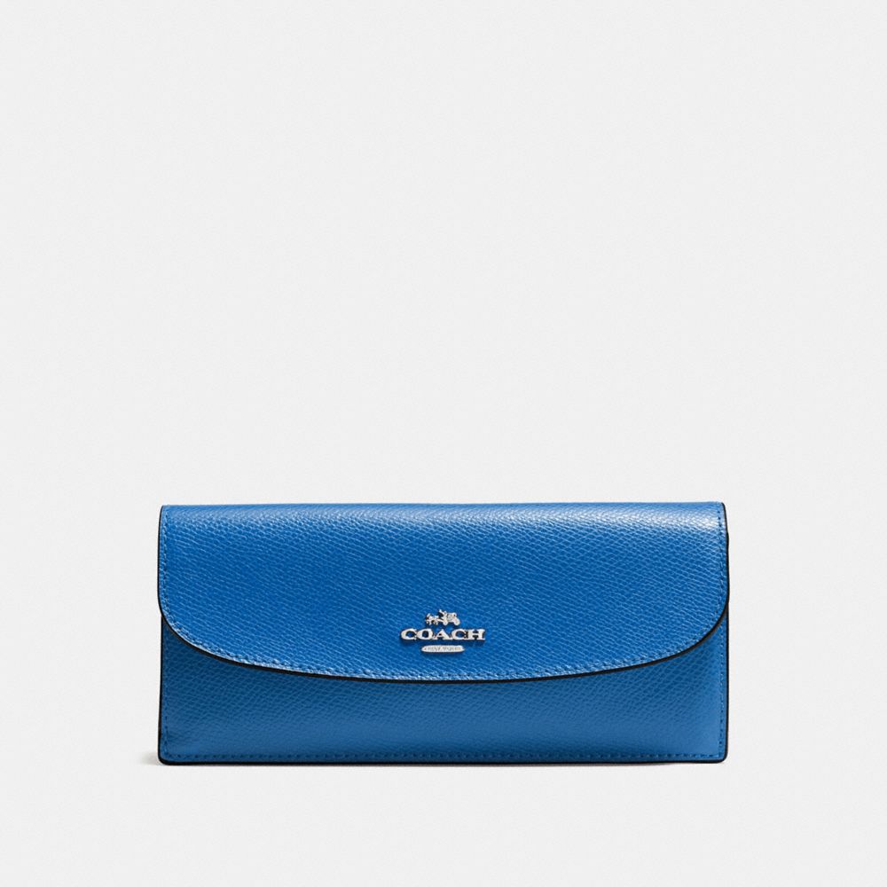 COACH f54008 SOFT WALLET IN CROSSGRAIN LEATHER SILVER/LAPIS