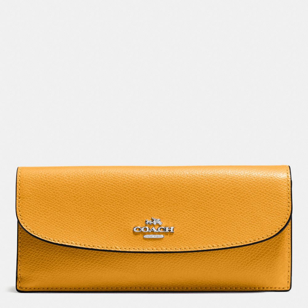 SOFT WALLET IN CROSSGRAIN LEATHER - f54008 - SILVER/MUSTARD