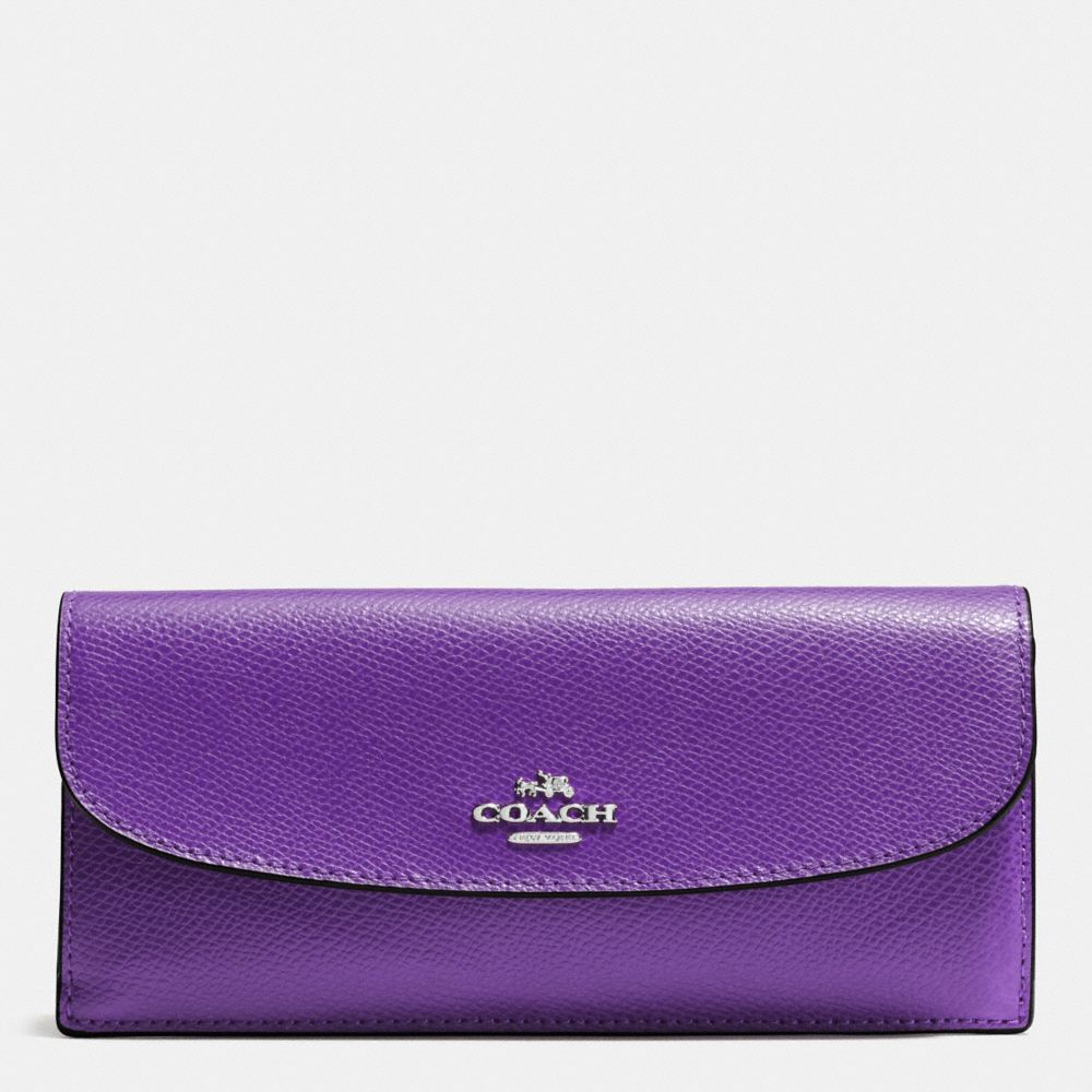 SOFT WALLET IN CROSSGRAIN LEATHER - SILVER/PURPLE - COACH F54008