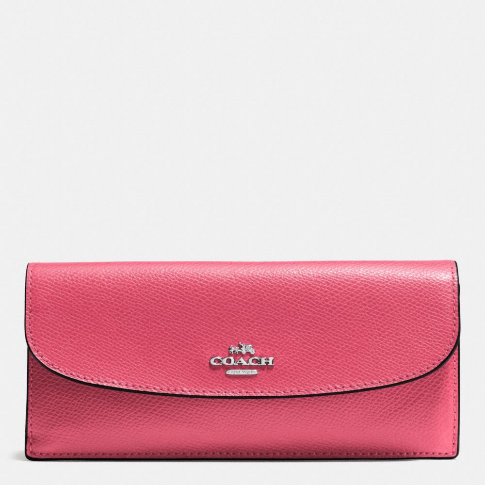 COACH SOFT WALLET IN CROSSGRAIN LEATHER - SILVER/STRAWBERRY - f54008
