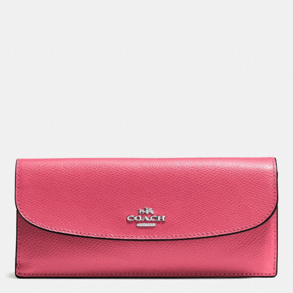 COACH F54008 SOFT WALLET IN CROSSGRAIN LEATHER SILVER/STRAWBERRY