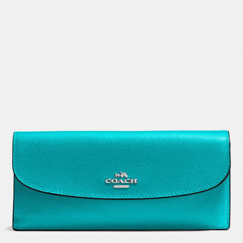COACH F54008 - SOFT WALLET IN CROSSGRAIN LEATHER - SILVER/TURQUOISE ...