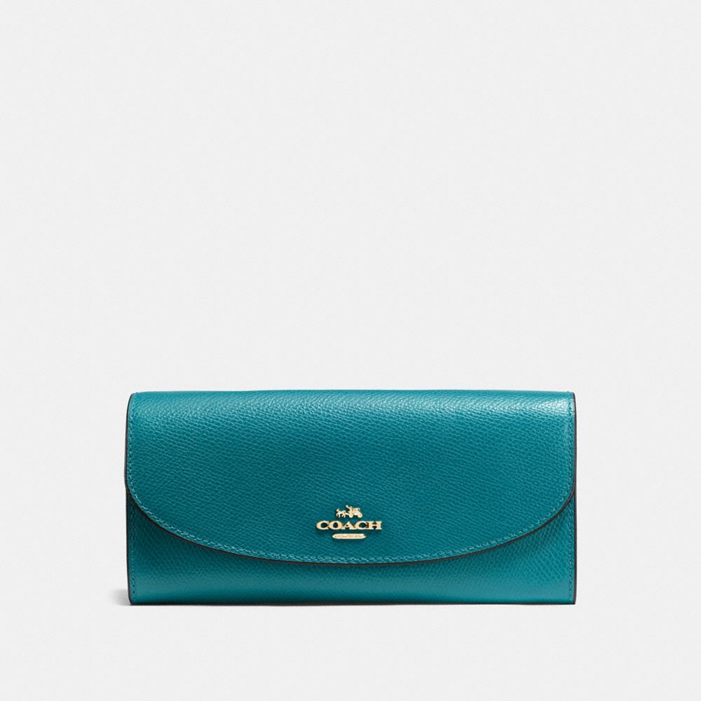 COACH SLIM ENVELOPE WALLET IN CROSSGRAIN LEATHER - IMITATION GOLD/ATLANTIC - f54009