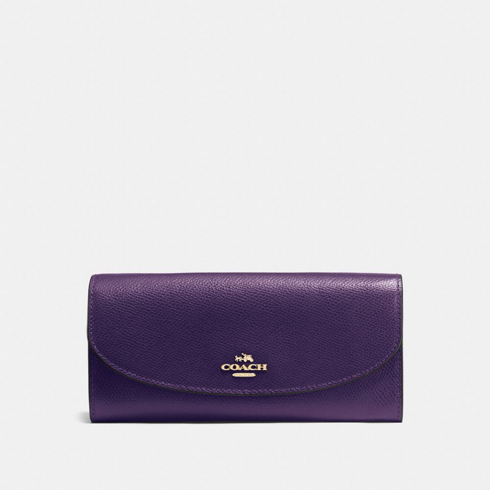 COACH SLIM ENVELOPE WALLET IN CROSSGRAIN LEATHER - IMITATION GOLD/AUBERGINE - F54009