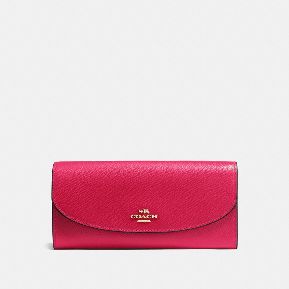 COACH SLIM ENVELOPE WALLET IN CROSSGRAIN LEATHER - IMITATION GOLD/BRIGHT PINK - f54009