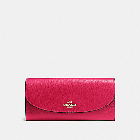 COACH f54009 SLIM ENVELOPE WALLET IN CROSSGRAIN LEATHER IMITATION GOLD/BRIGHT PINK