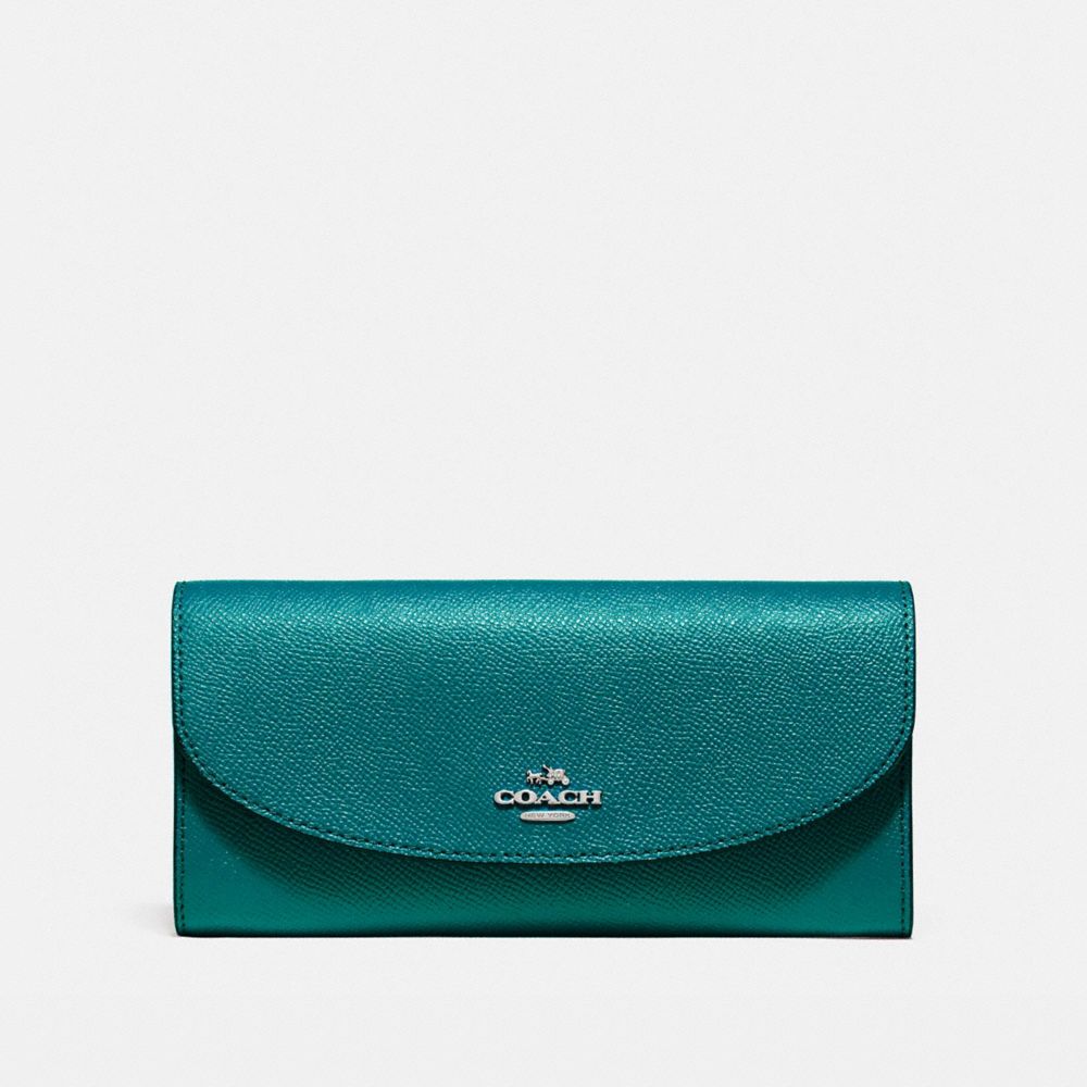 COACH F54009 - SLIM ENVELOPE WALLET IN CROSSGRAIN LEATHER LIGHT GOLD/DARK TEAL