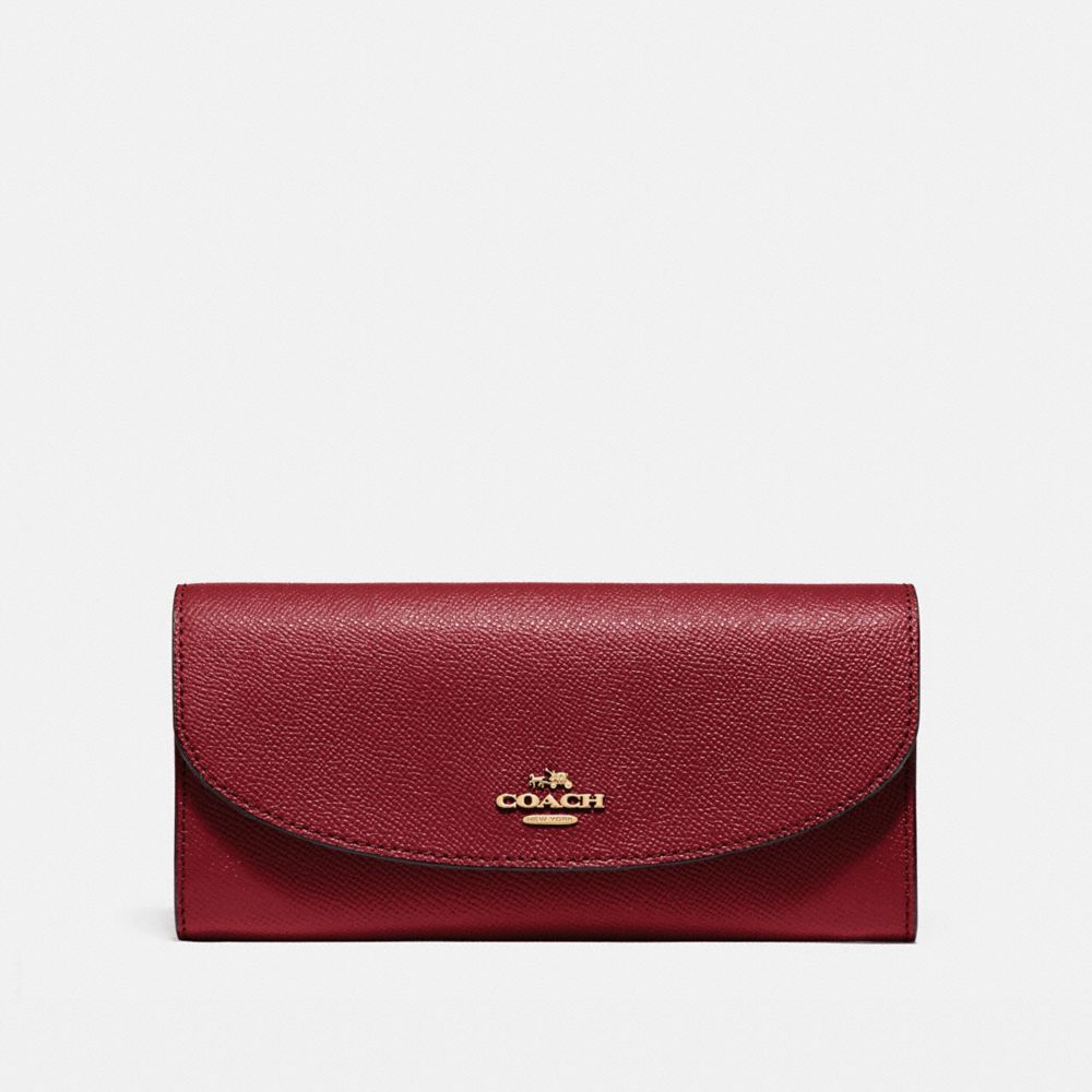 COACH F54009 Slim Envelope Wallet In Crossgrain Leather LIGHT GOLD/CRIMSON