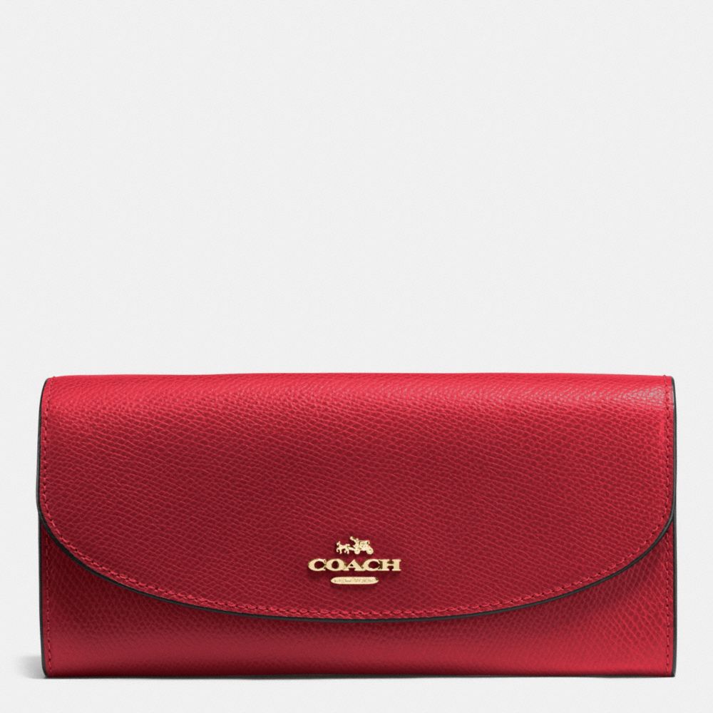 SLIM ENVELOPE WALLET IN CROSSGRAIN LEATHER - f54009 - IMITATION GOLD/TRUE RED