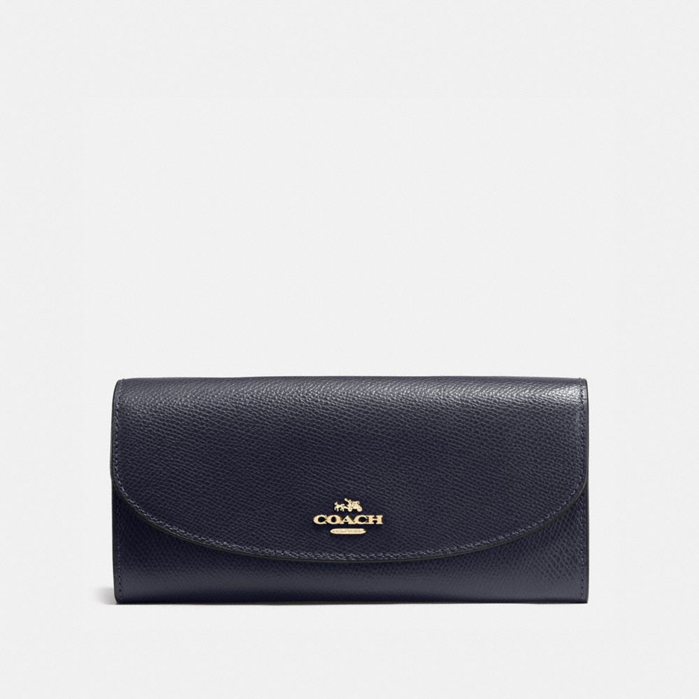 COACH f54009 SLIM ENVELOPE WALLET IN CROSSGRAIN LEATHER IMITATION GOLD/MIDNIGHT