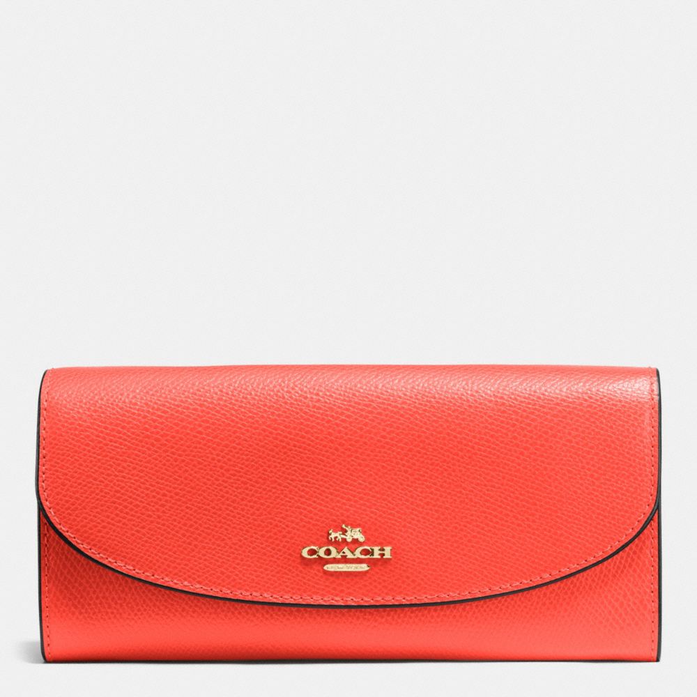 COACH f54009 SLIM ENVELOPE WALLET IN CROSSGRAIN LEATHER IMITATION GOLD/WATERMELON