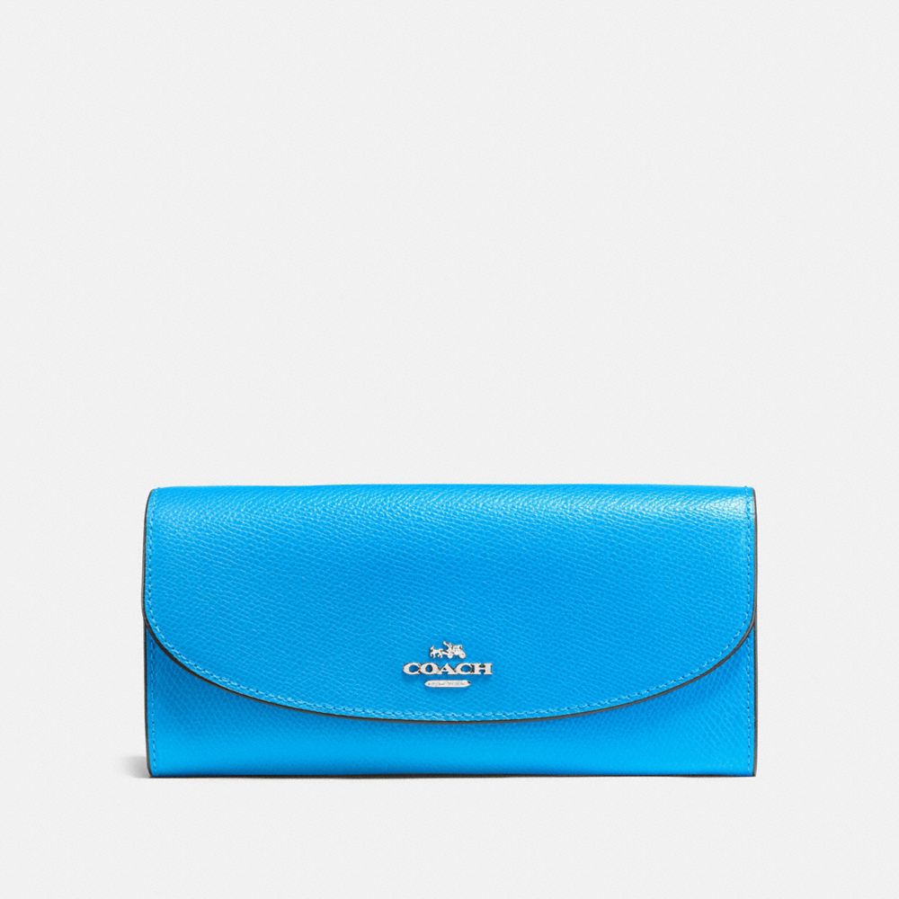 COACH f54009 SLIM ENVELOPE WALLET BRIGHT BLUE/SILVER