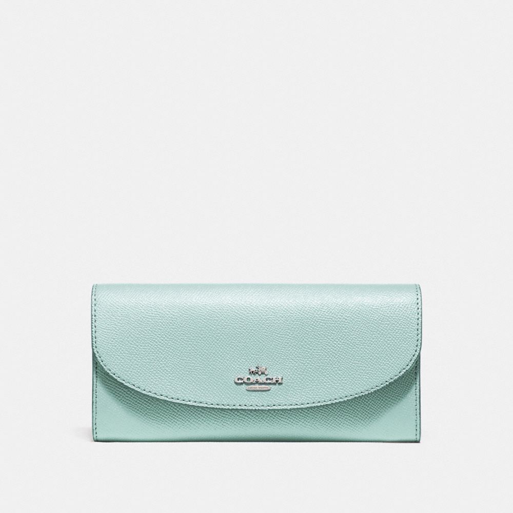 SLIM ENVELOPE WALLET IN CROSSGRAIN LEATHER - f54009 - SILVER/AQUA