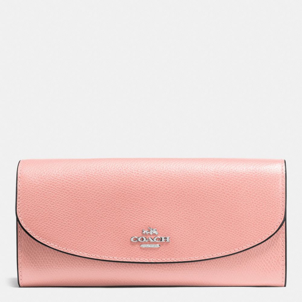 COACH f54009 SLIM ENVELOPE WALLET IN CROSSGRAIN LEATHER SILVER/BLUSH