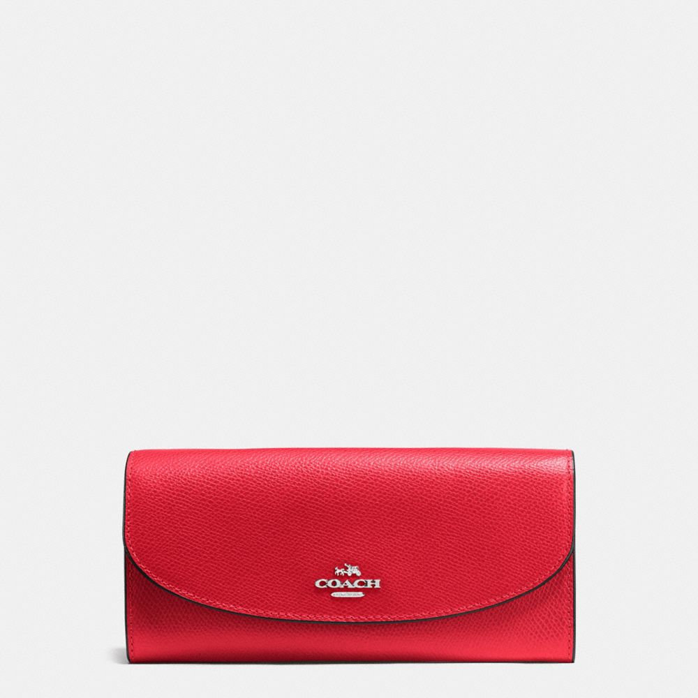 SLIM ENVELOPE WALLET IN CROSSGRAIN LEATHER - f54009 - SILVER/BRIGHT RED