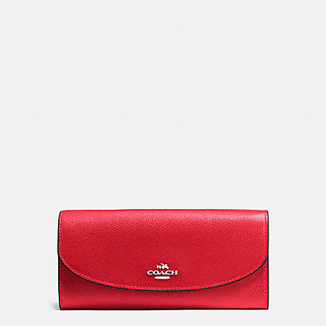 COACH f54009 SLIM ENVELOPE WALLET IN CROSSGRAIN LEATHER SILVER/BRIGHT RED