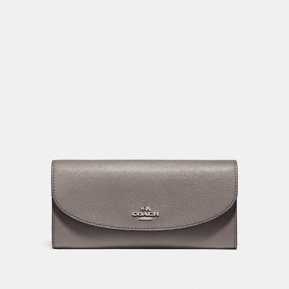 COACH F54009 Slim Envelope Wallet In Crossgrain Leather SILVER/HEATHER GREY