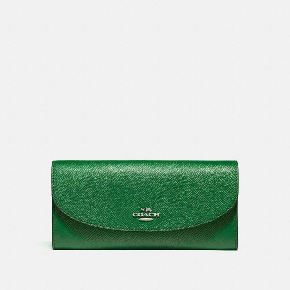 COACH F54009 Slim Envelope Wallet SILVER/KELLY GREEN