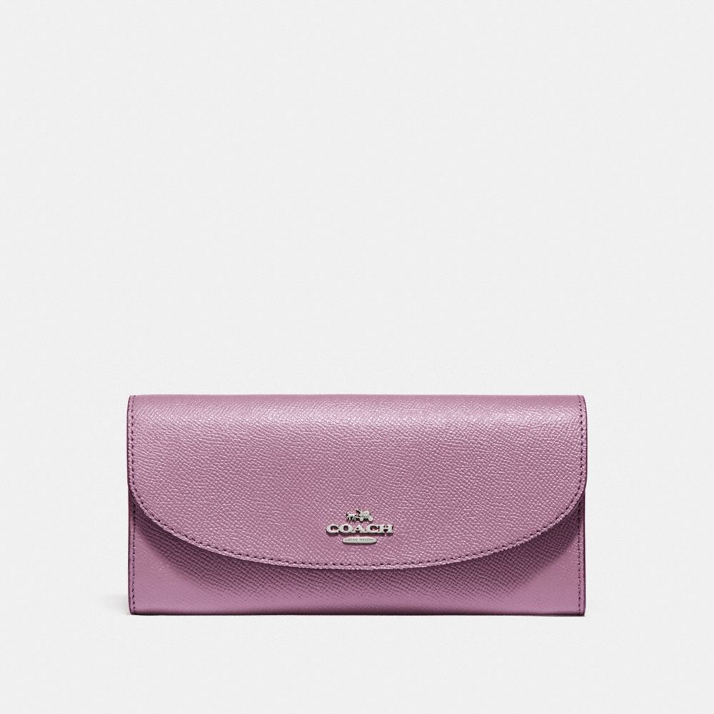 SLIM ENVELOPE WALLET IN CROSSGRAIN LEATHER - f54009 - SILVER/LILAC