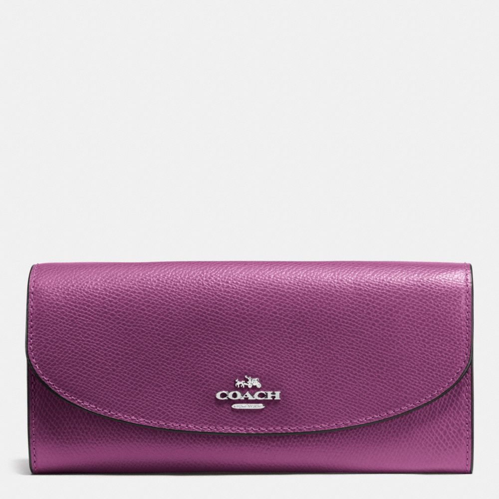 COACH F54009 Slim Envelope Wallet In Crossgrain Leather SILVER/MAUVE