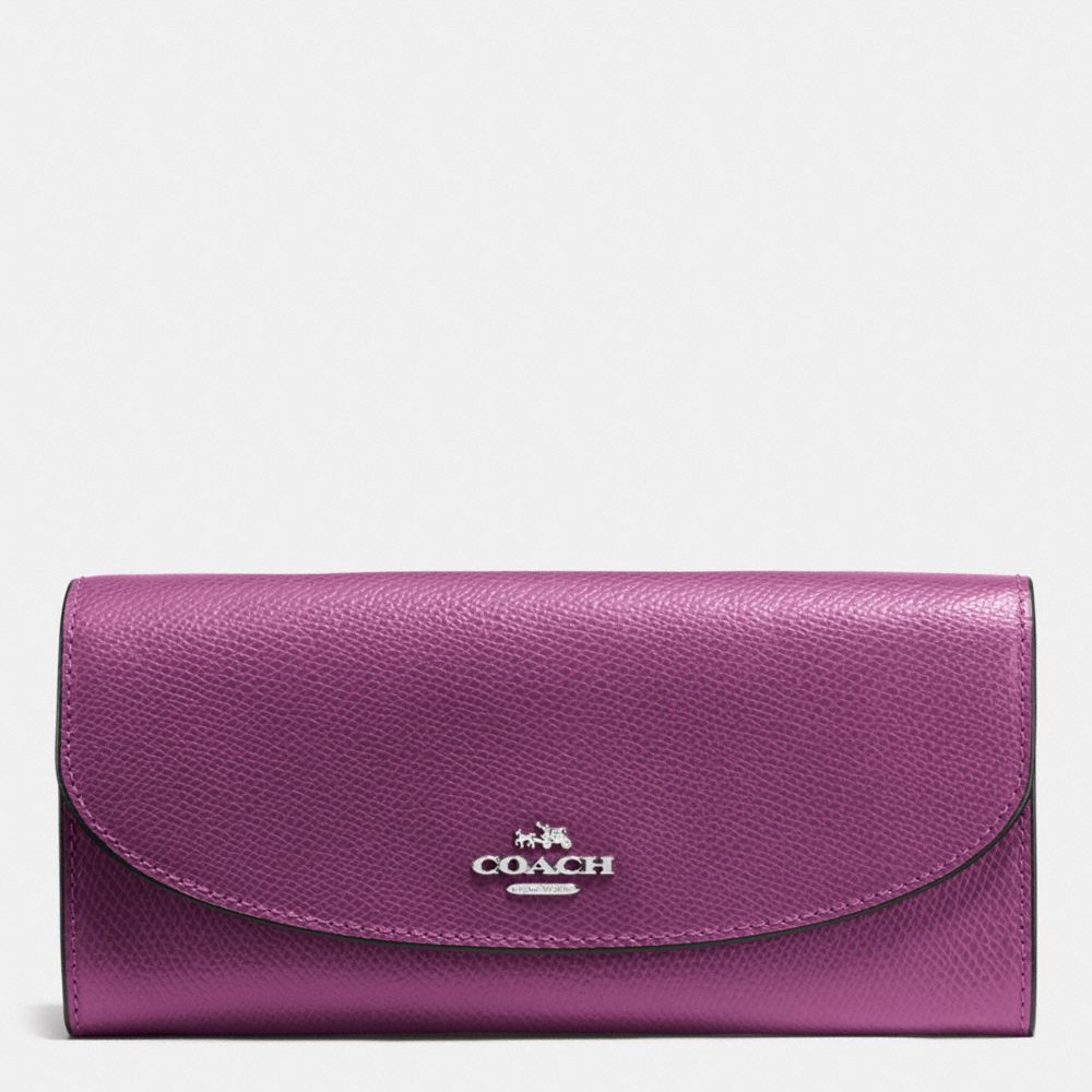 SLIM ENVELOPE WALLET IN CROSSGRAIN LEATHER - f54009 - SILVER/MAUVE