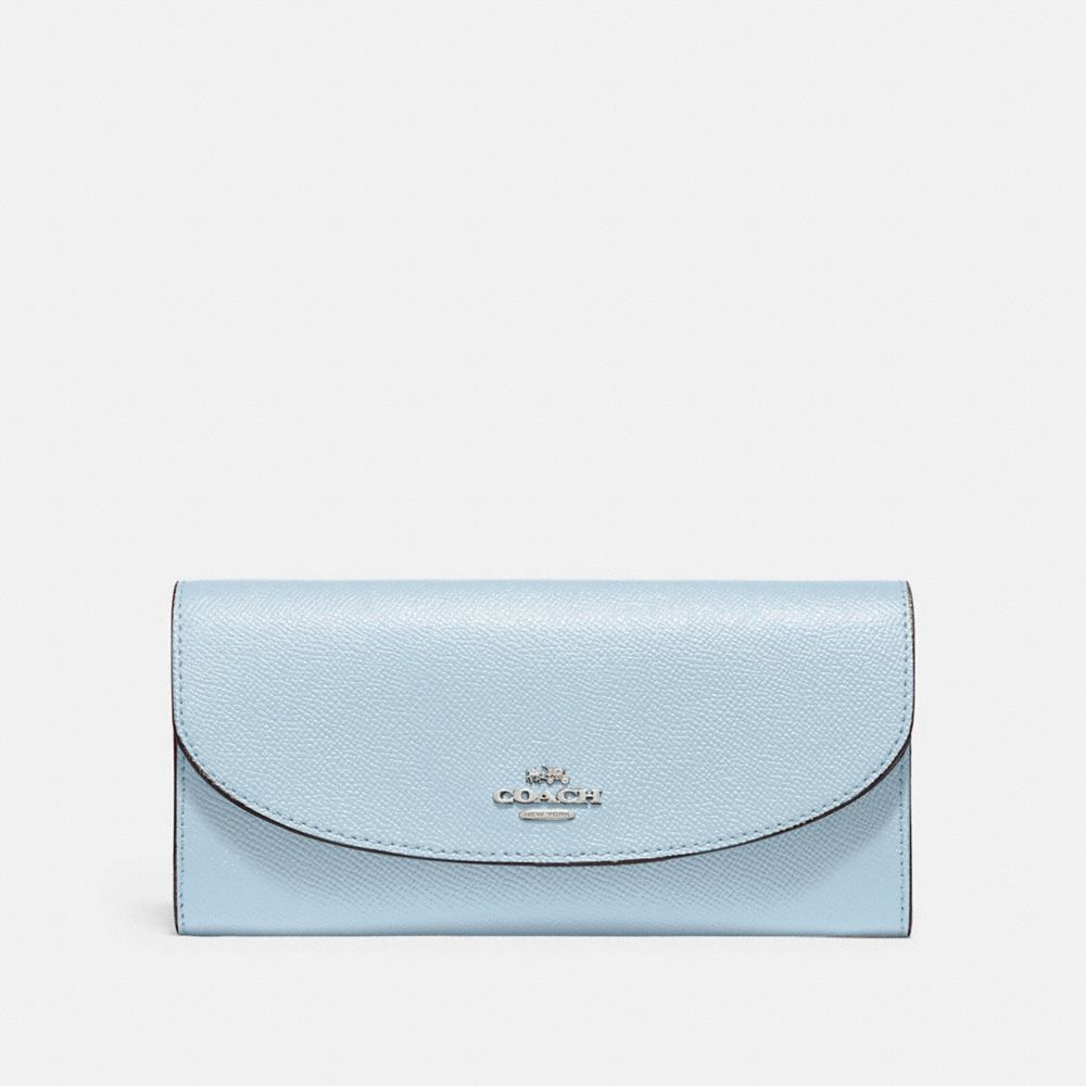 COACH f54009 SLIM ENVELOPE WALLET SILVER/PALE BLUE