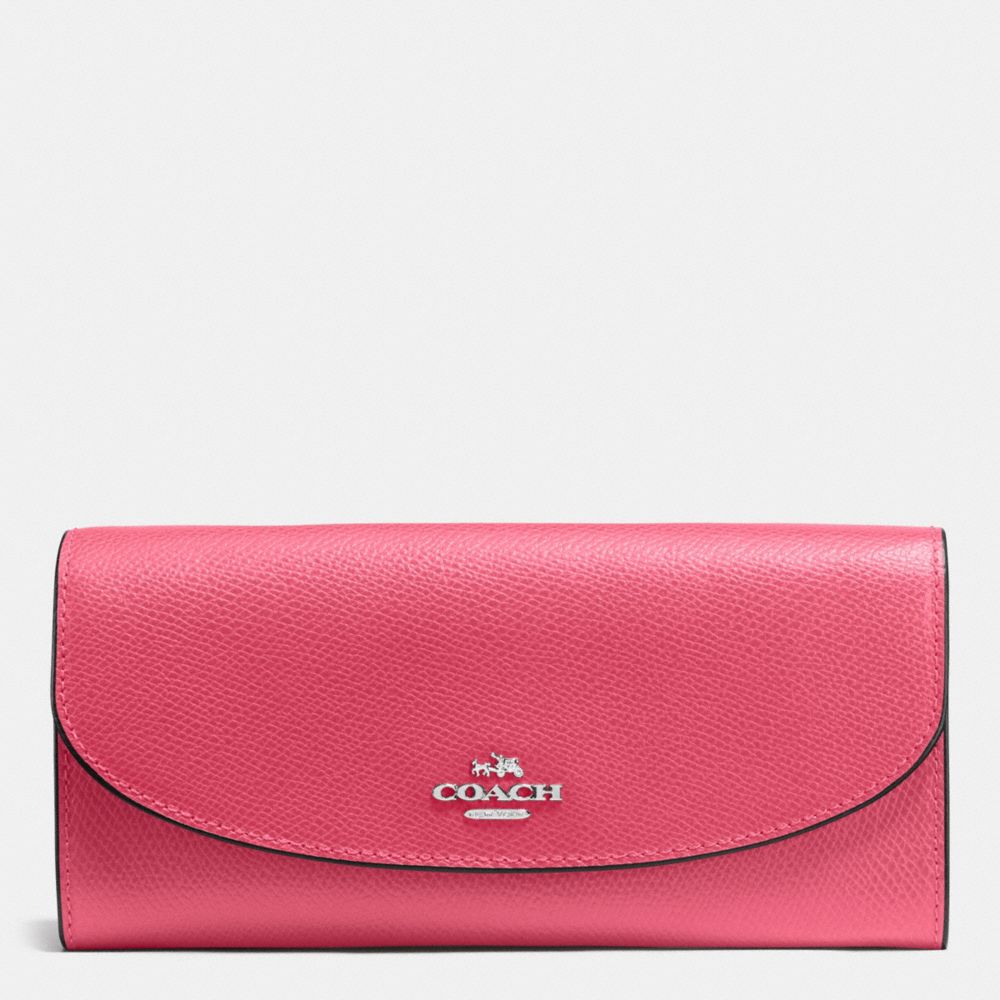 SLIM ENVELOPE WALLET IN CROSSGRAIN LEATHER - f54009 - SILVER/STRAWBERRY