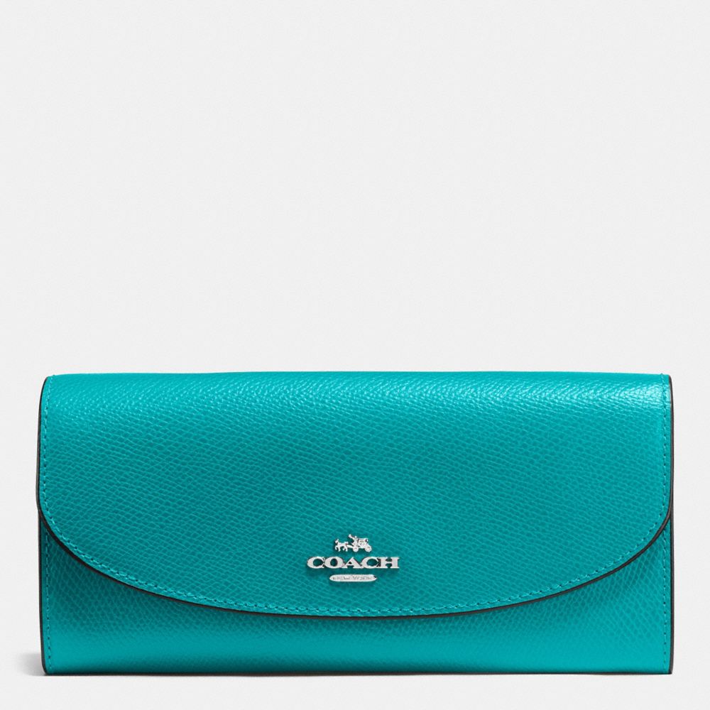 SLIM ENVELOPE WALLET IN CROSSGRAIN LEATHER - SILVER/TURQUOISE - COACH F54009