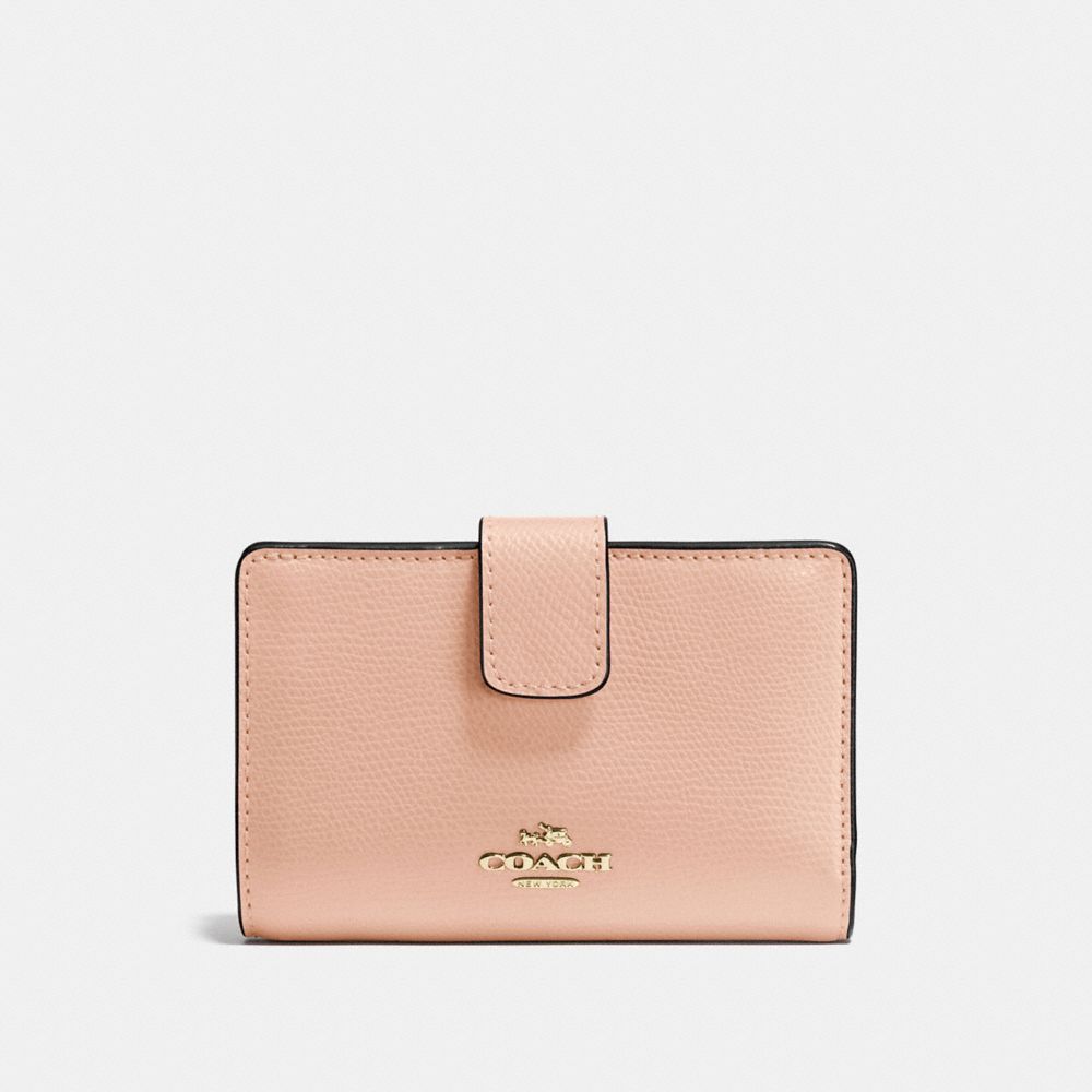 COACH f54010 MEDIUM CORNER ZIP WALLET IN CROSSGRAIN LEATHER IMITATION GOLD/NUDE PINK