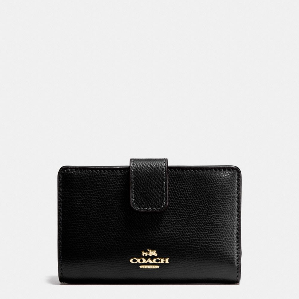 COACH F54010 Medium Corner Zip Wallet In Crossgrain Leather IMITATION GOLD/BLACK