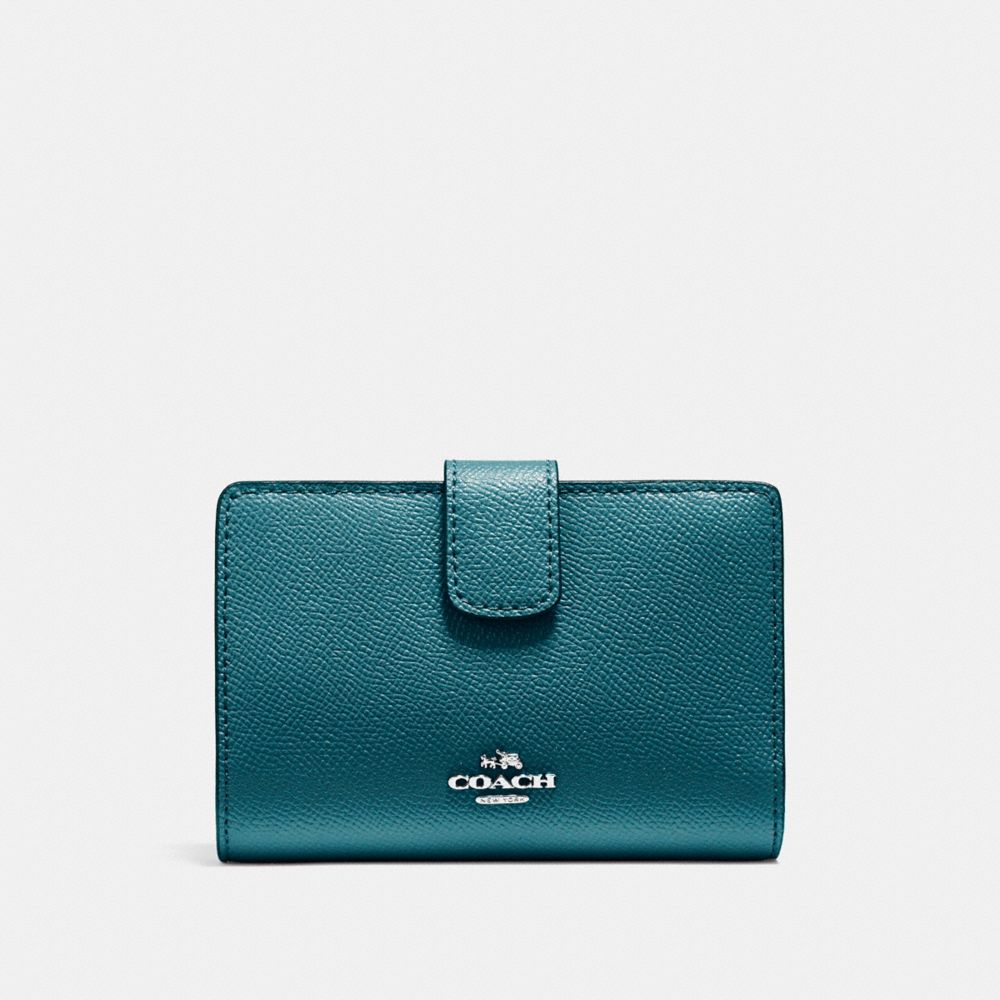 MEDIUM CORNER ZIP WALLET IN CROSSGRAIN LEATHER - LIGHT GOLD/DARK TEAL - COACH F54010