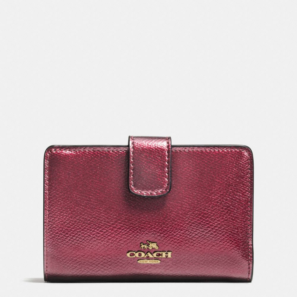 COACH F54010 Medium Corner Zip Wallet In Crossgrain Leather IMITATION GOLD/METALLIC CHERRY