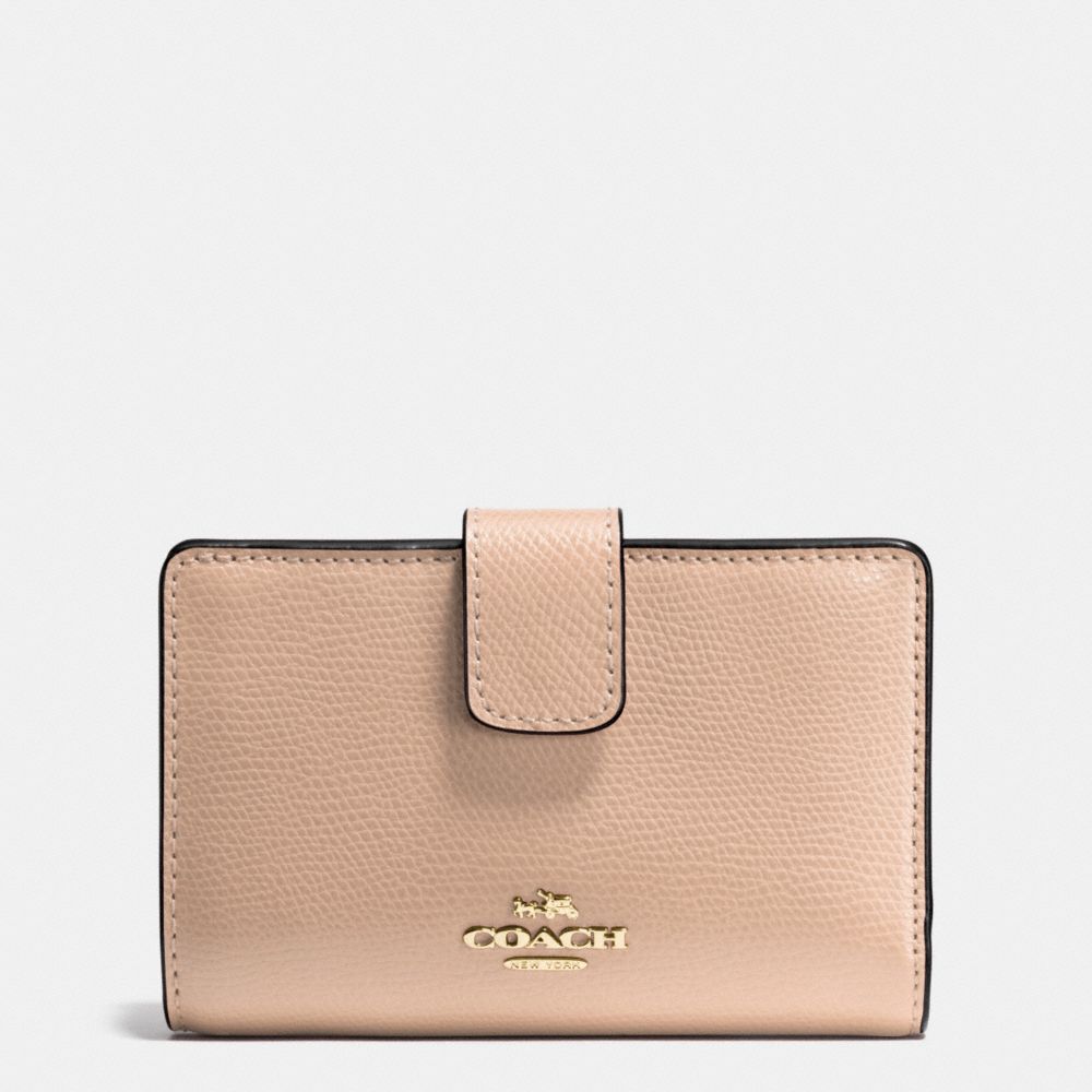 COACH MEDIUM CORNER ZIP WALLET IN CROSSGRAIN LEATHER - IMITATION GOLD/BEECHWOOD - f54010