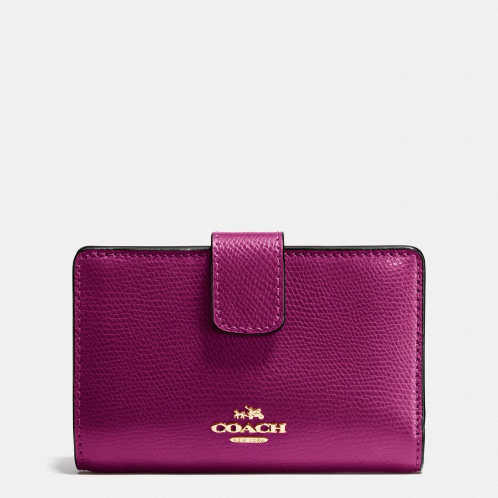 COACH MEDIUM CORNER ZIP WALLET IN CROSSGRAIN LEATHER - IMITATION GOLD/FUCHSIA - f54010