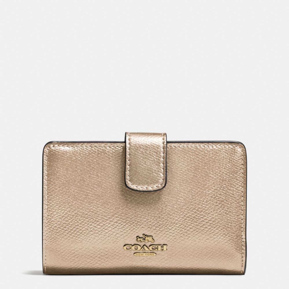 COACH f54010 MEDIUM CORNER ZIP WALLET IN CROSSGRAIN LEATHER IMITATION GOLD/PLATINUM