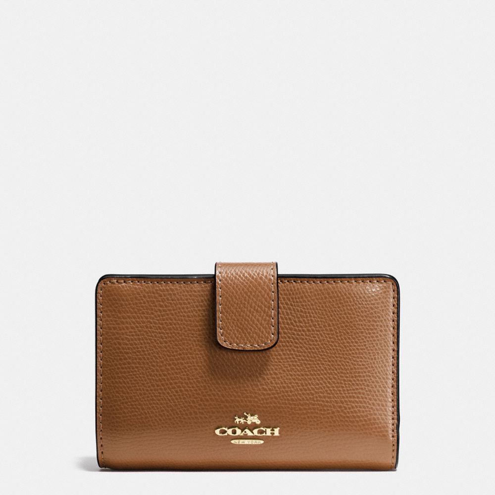 COACH F54010 Medium Corner Zip Wallet In Crossgrain Leather IMITATION GOLD/SADDLE