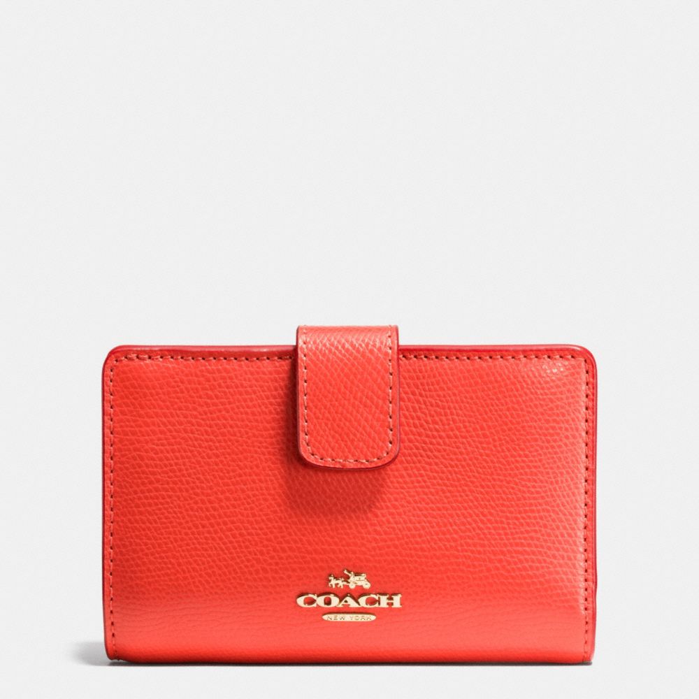 COACH f54010 MEDIUM CORNER ZIP WALLET IN CROSSGRAIN LEATHER IMITATION GOLD/WATERMELON